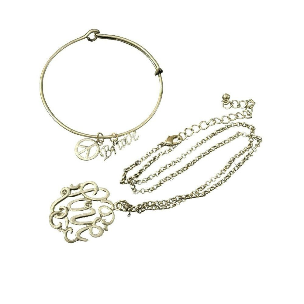 Silver Toned Set Brave Bracelet and Love Necklace Girls Fashion Jewelry